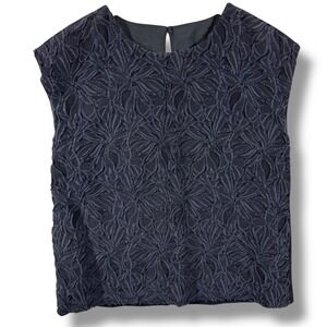 Rive Droite Navy Blue Sleeveless Blouse Tank Lace Overlay Size F/ Medium